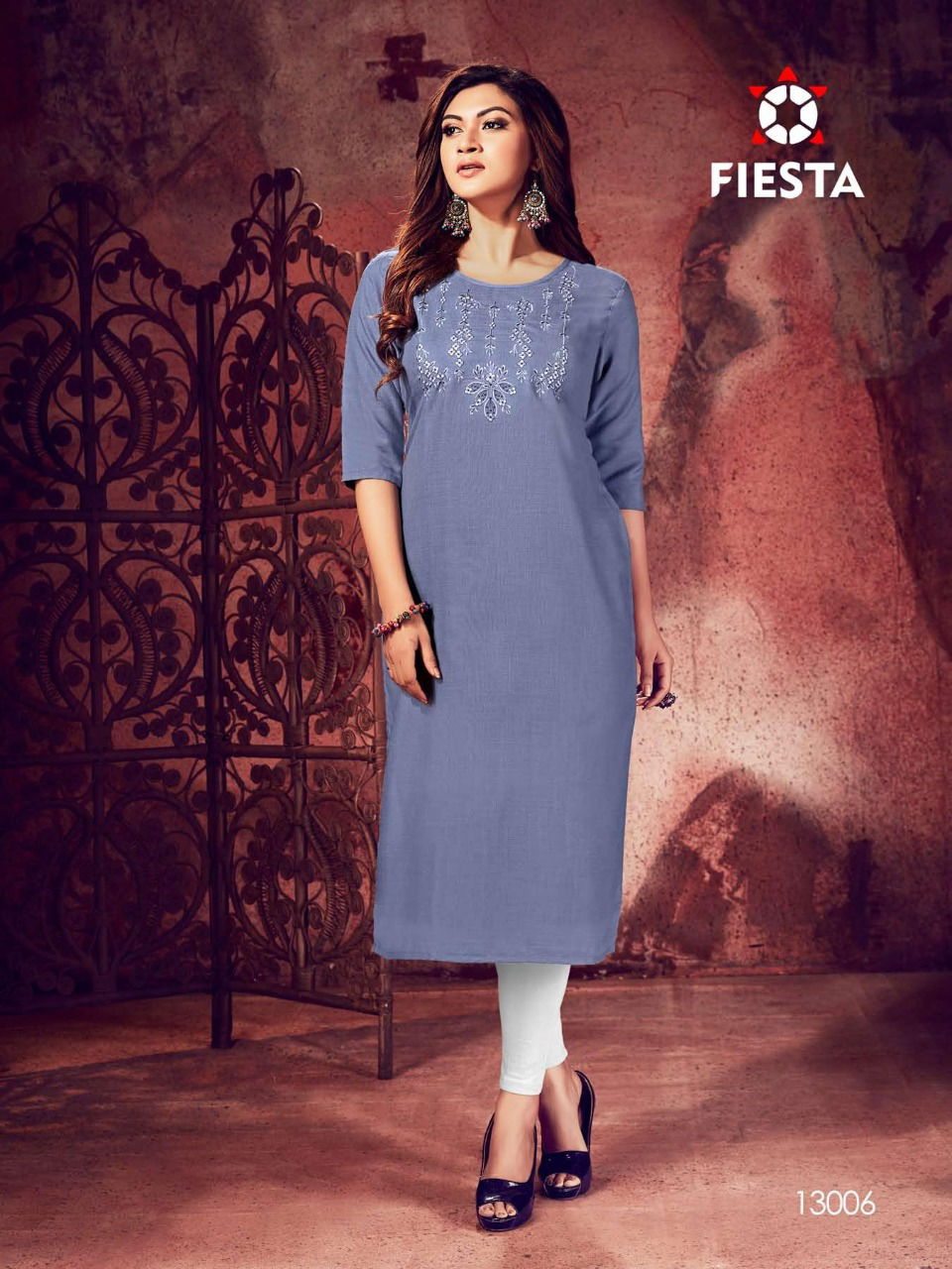 Fiesta Zubee Latest Designer Fancy Festive Wear Straight Embroidery Kurtis Collection
