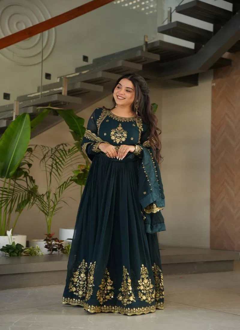 Luna Vol 43 Designer Faux Georgette Gown With Dupatta Online Wholesale