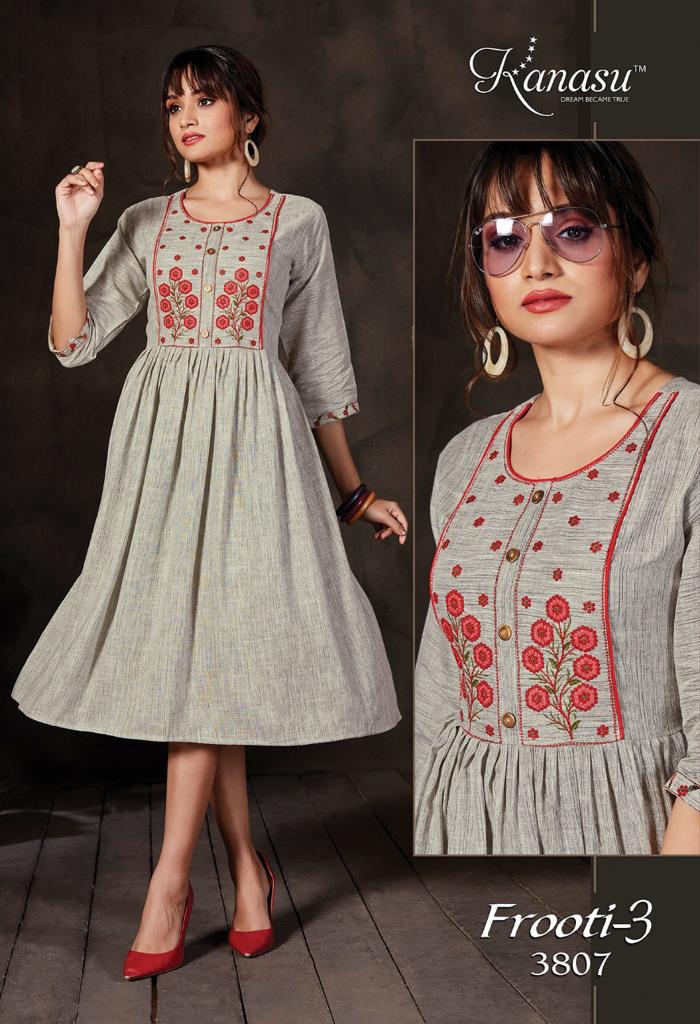Kanasu Frooti 3 Ethnic Wear Fancy Rayon Flair Kurtis Collection
