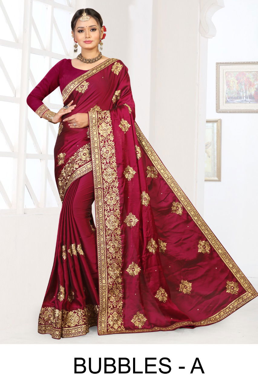 Ronisha Bubbles Festive Wear Designer Embroidery Work silk Saree Collection
