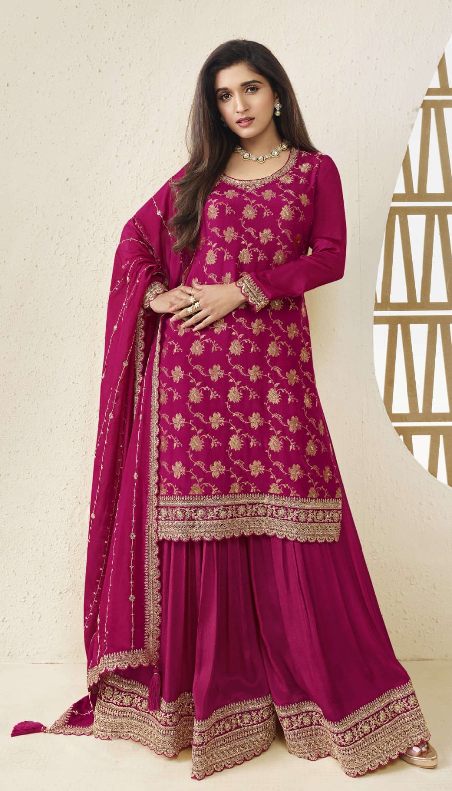 Karva By Vinay Chinon Embroidered Designer Sharara Suit Catalog