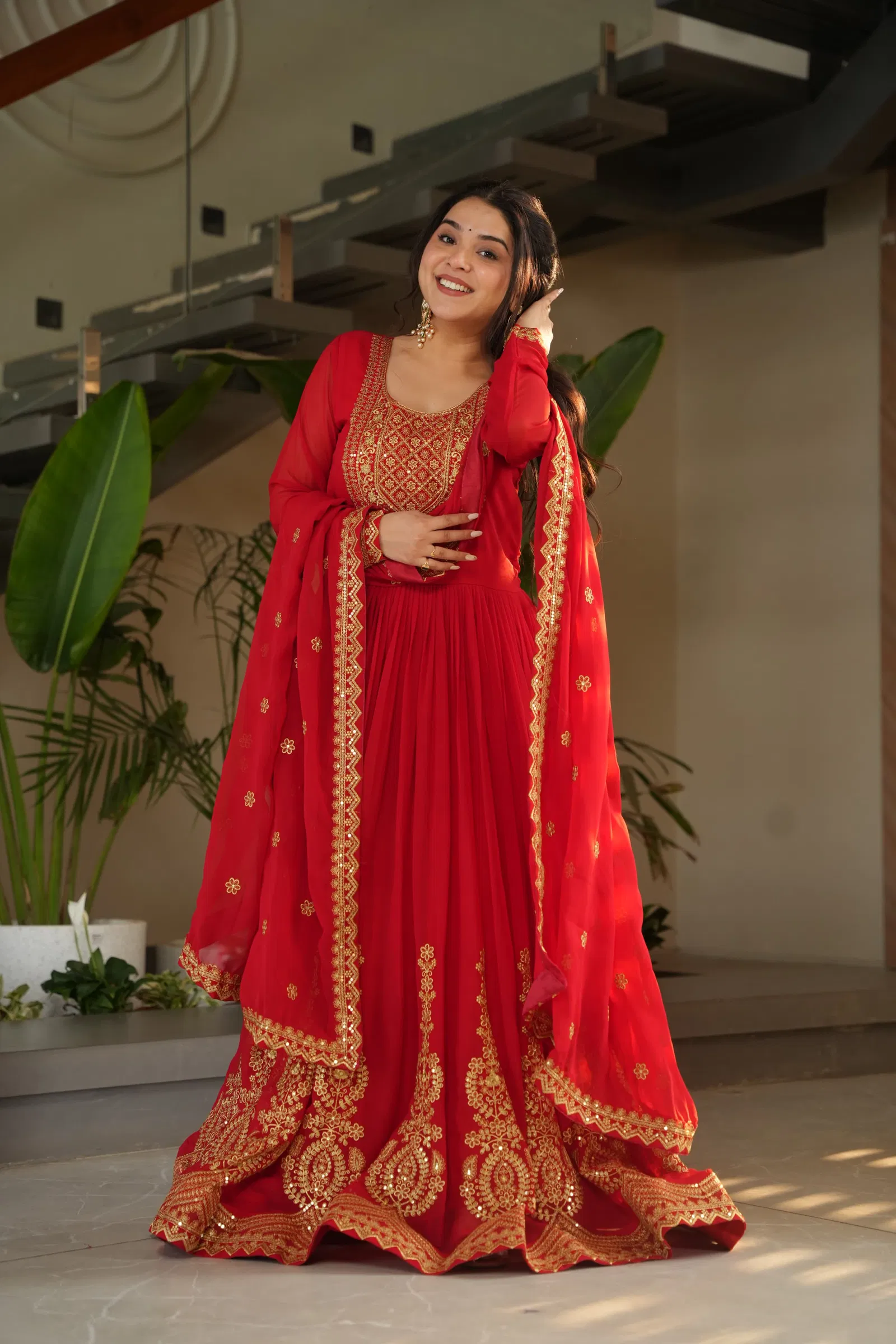 KA 1162 Faux Blooming Embroidery Designer Gown With Dupatta Wholesale Online