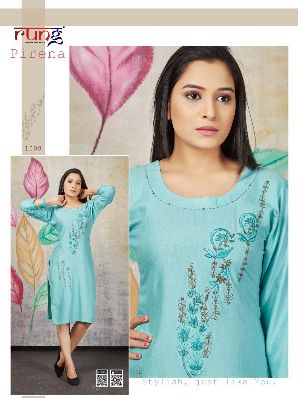 Rung Pirena Latest Designer Rayon Party Wear Kurti Collection