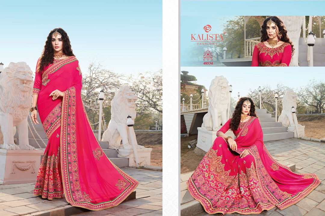 Kalista Nagma Latest Fancy Heavy Festive Wear vichitra silk Embroidery Worked Sarees Collection
