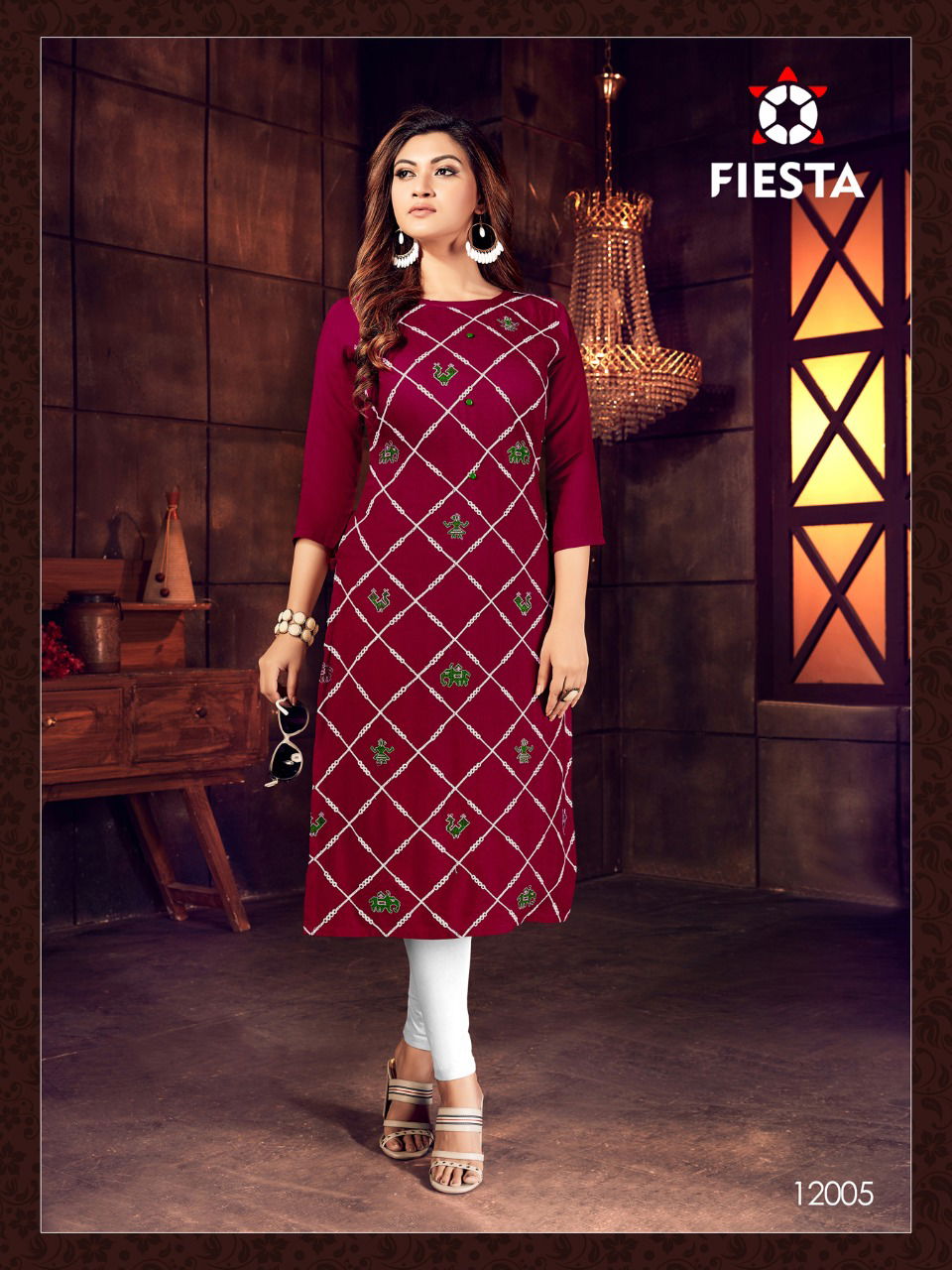 FIESTA INDIAN CULTURE LATEST REYON SLUB EMBROIDERY WORK PARTY WEAR KURTI COLLECTION 