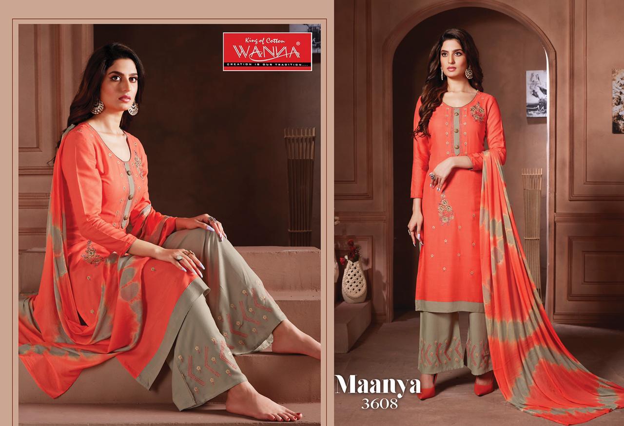 Wanna Maanya Latest Designer Plazzo Style Exclusive Rayon Casual Wear Dress Material Collection