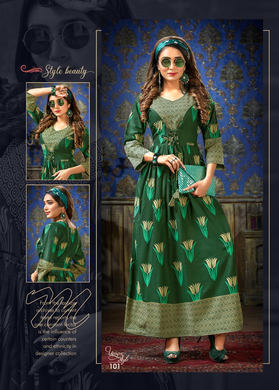 Ft Unique Style Latest Fancy Designer Heavy Rayon Printed Long Anarkali Kurtis Collection

