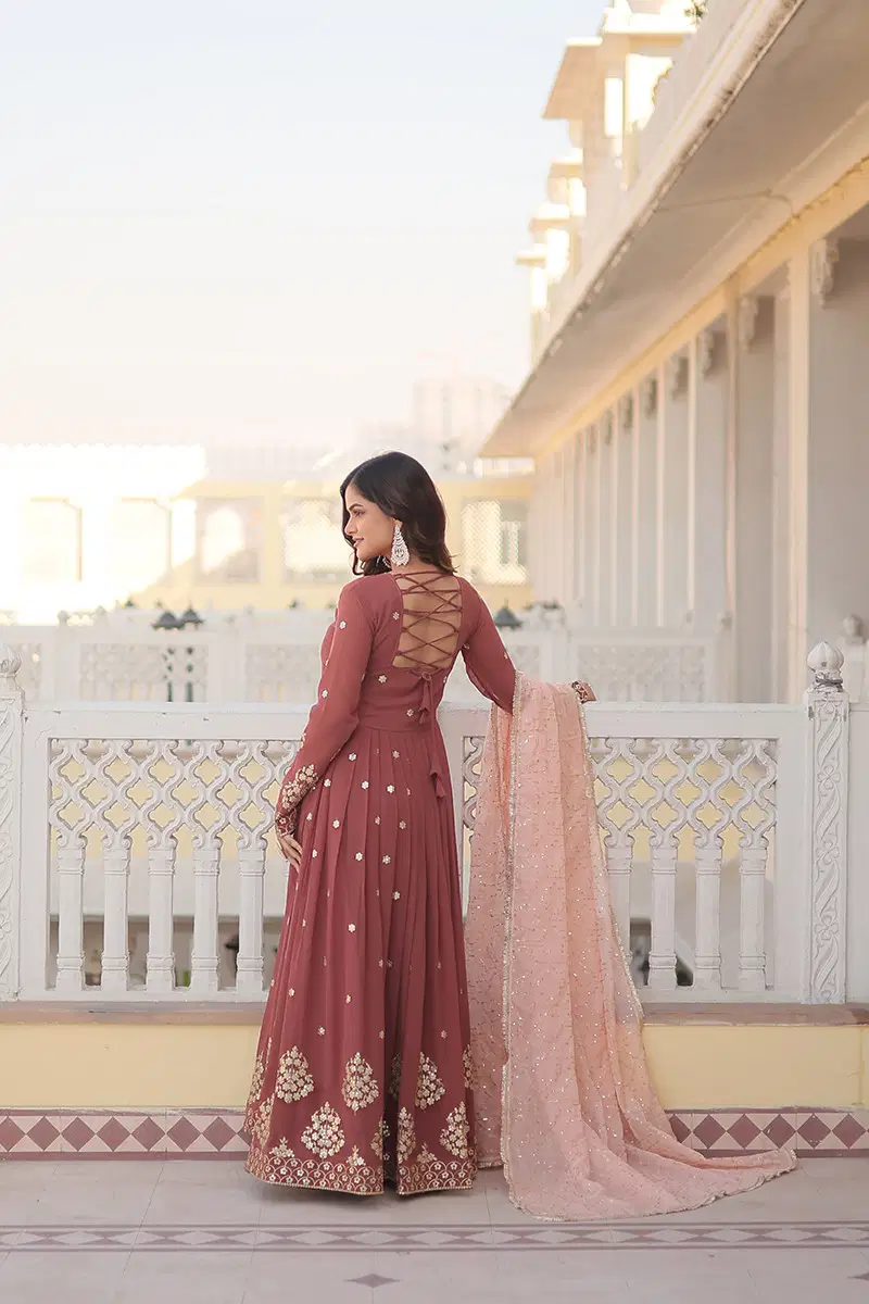 Jf 961 Beautiful Designer Faux Georgette Gown With Dupatta Exporters In India