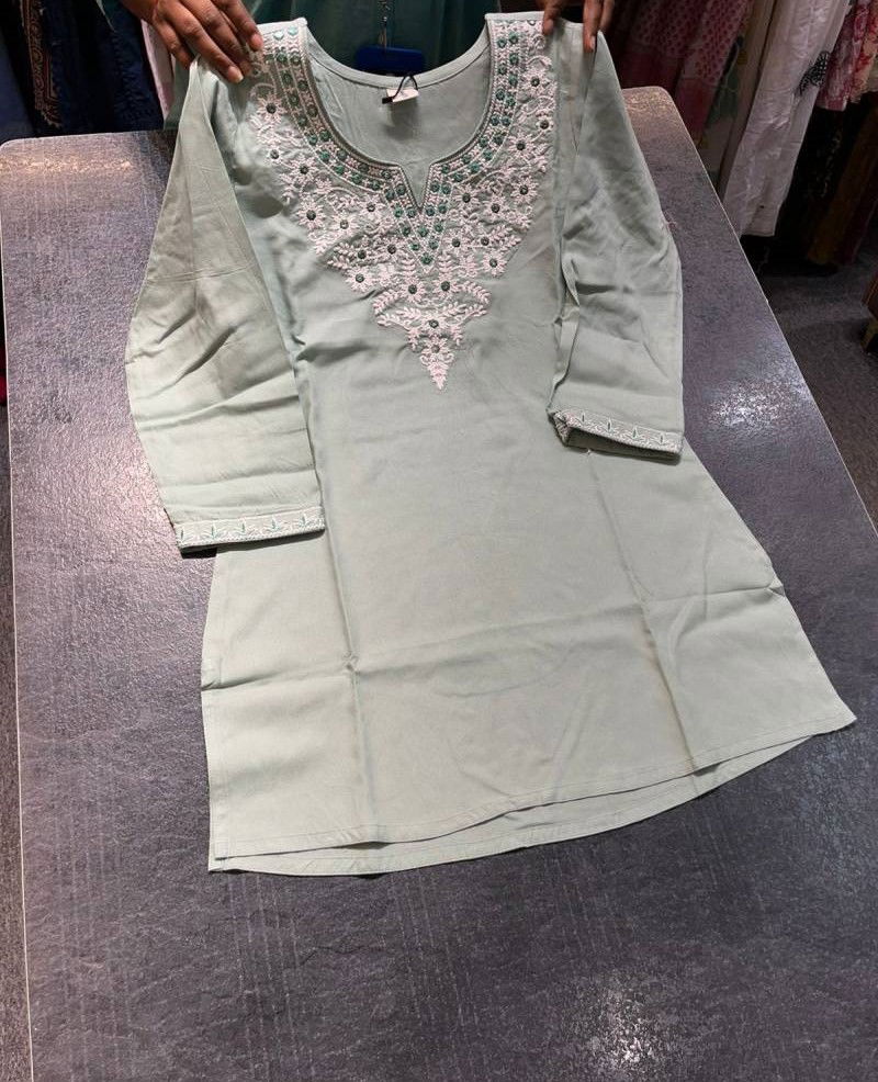Naisha K 18 Rayon Neck Embroidered Short Kurti Wholesale Clothing Suppliers In India