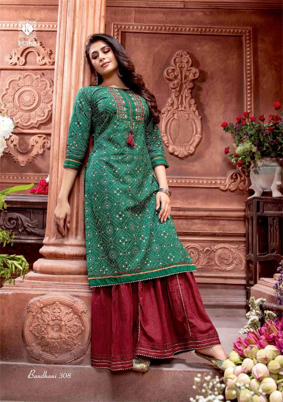 Kiana Bandhani 3 Festive Wear Pure Cotton Gold Print With Gotta Pati work Kurti With Bottom Collection
