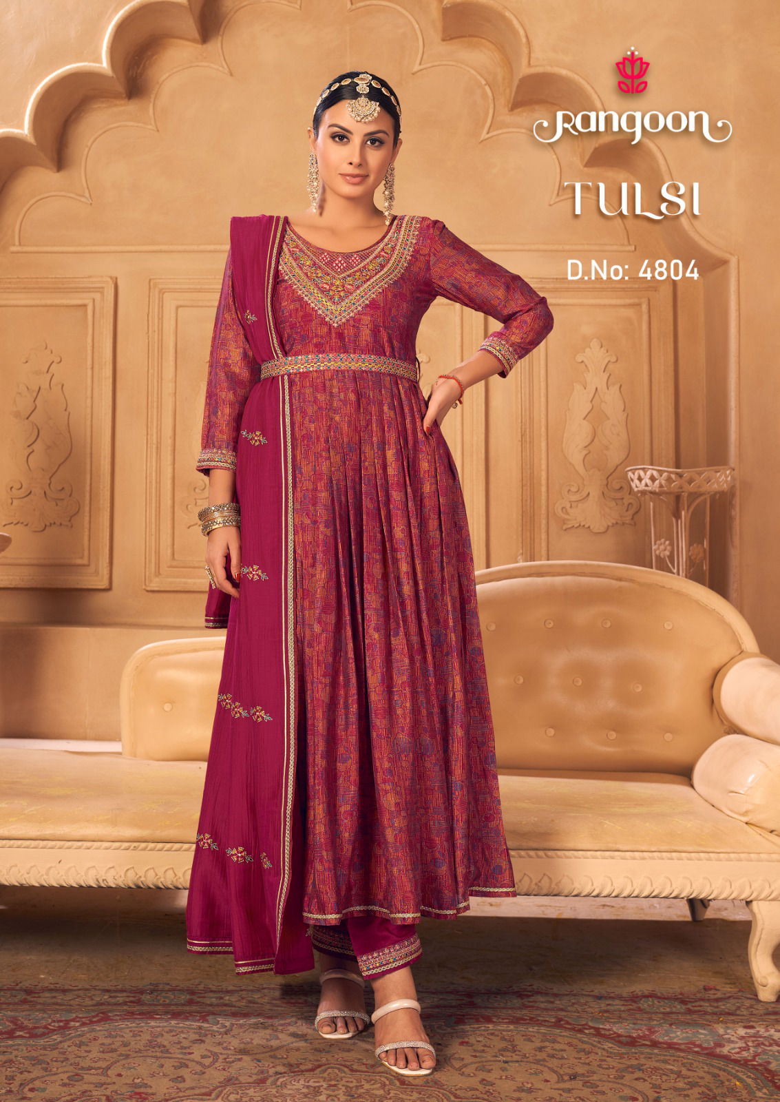Tulsi By Rangoon Silk Print Anarkali Kurti Bottom With Dupatta Readymade Suit Catalog