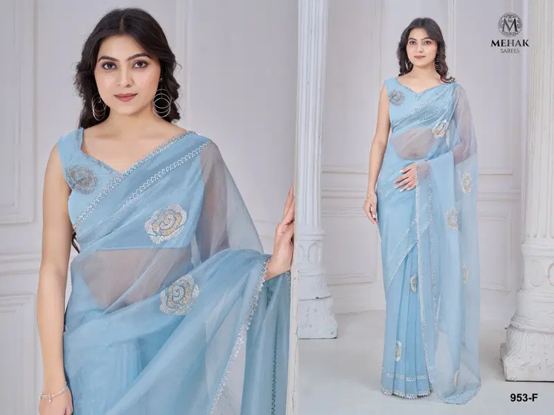 Mehek 953 A To F Organza Desginer Party Wear Saree Exporters In India