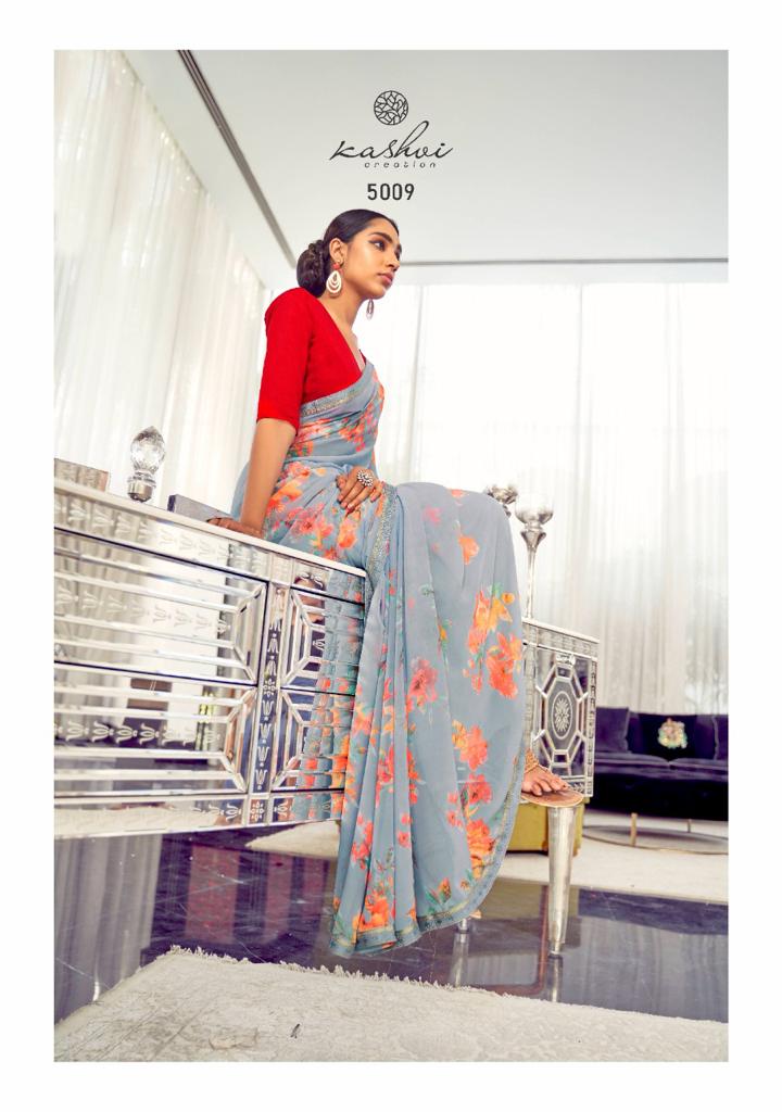 Kashvi Arth Silk Latest fancy regular Casual Wear Printed Georgette With Border Saree Collection
