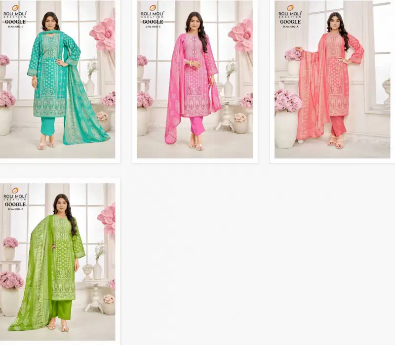 Roli Moli Google 1002 Semi Cambric Printed Dress Material Exporters In India