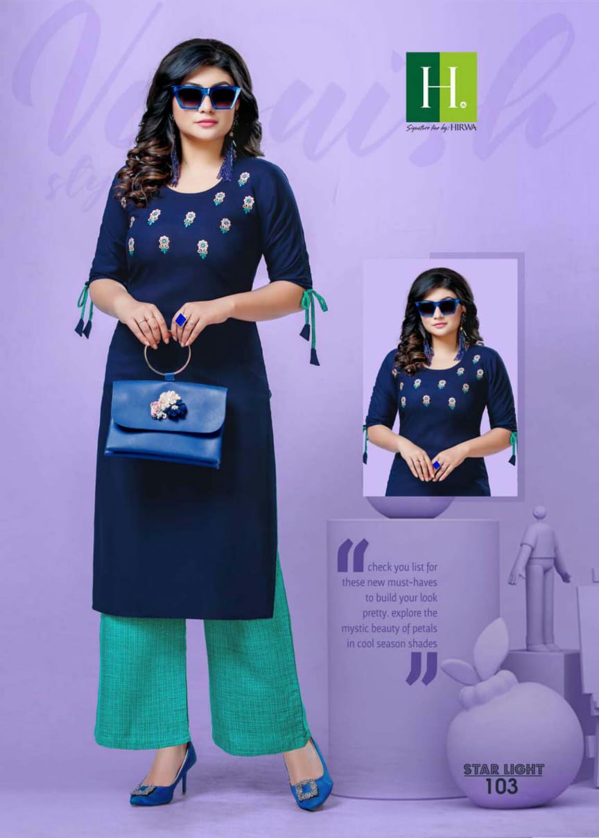 Hirwa Starlight Latest Fancy Designer Casual Wear Rayon Kurti With Bottom Collection
