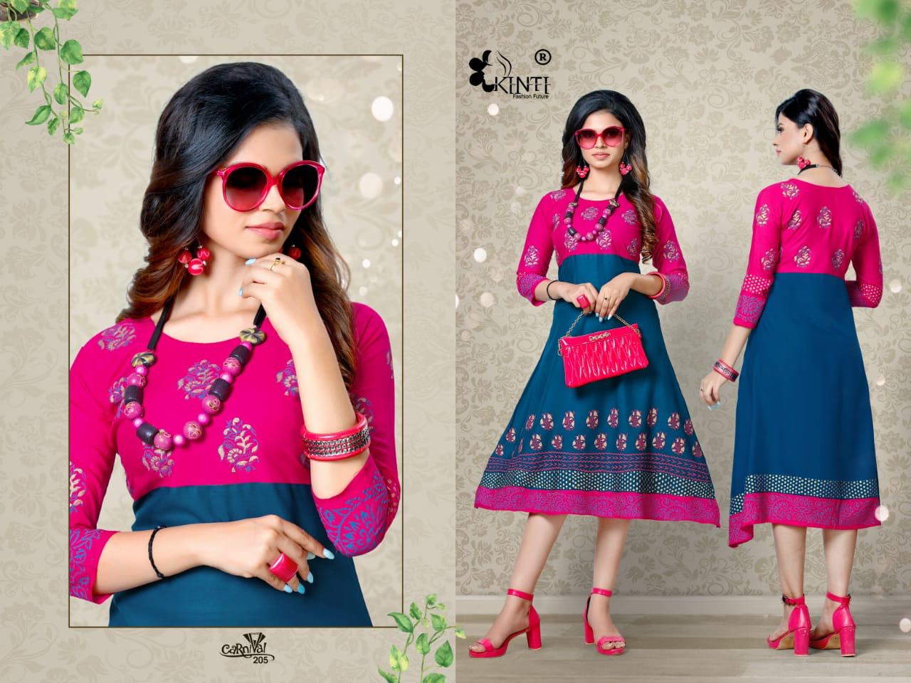 Kinti Carnival 2 Fancy Flair Block Regular Wear Anarkali Printed Kurtis Collection