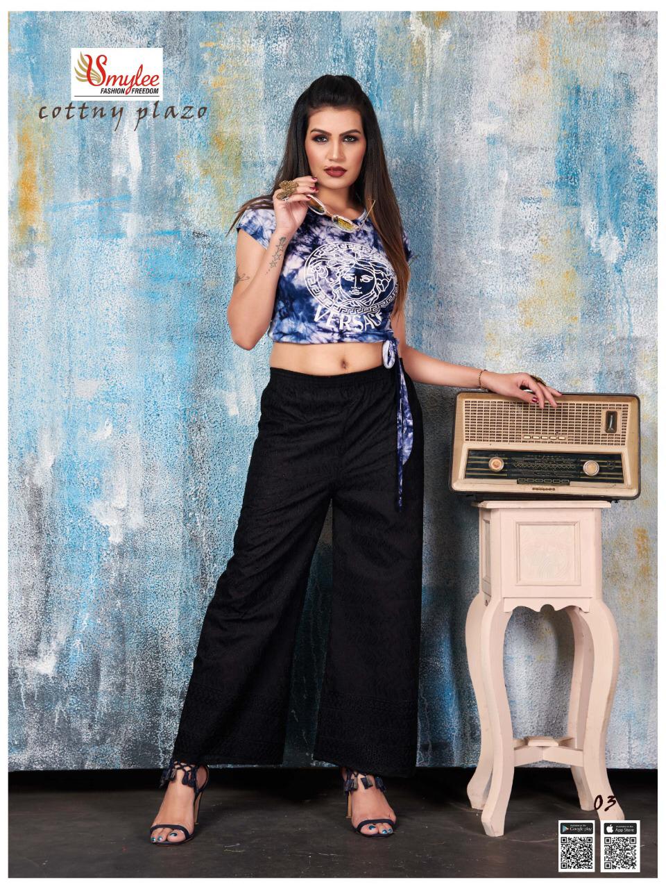 Smylee Latest Designer 	Heavy Chiken Cotton Plazzo Stylish Western Wear Collection
