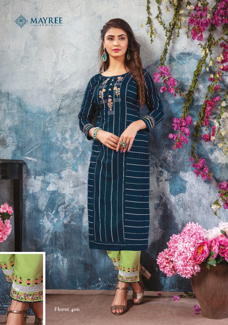 Mayree Floret 4 latest Fancy Designer Rayon Ethnic Wear Printed And Embroidery Worked Kurti With Bottom Collection