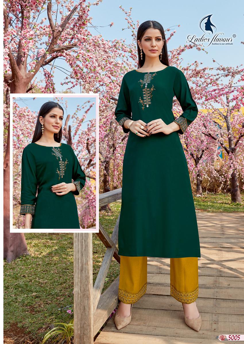 Ladies Flavour Ginni 3 Ethnic Wear Rayon Embroidery Kurti With Bottom Collection
