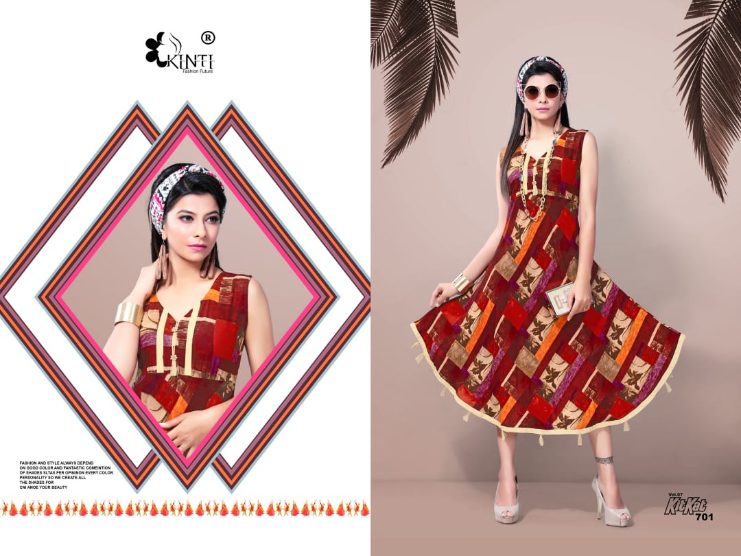 Kinti Kit Kat Fancy Daily wear Rayon printed Short Kurtis Collection
