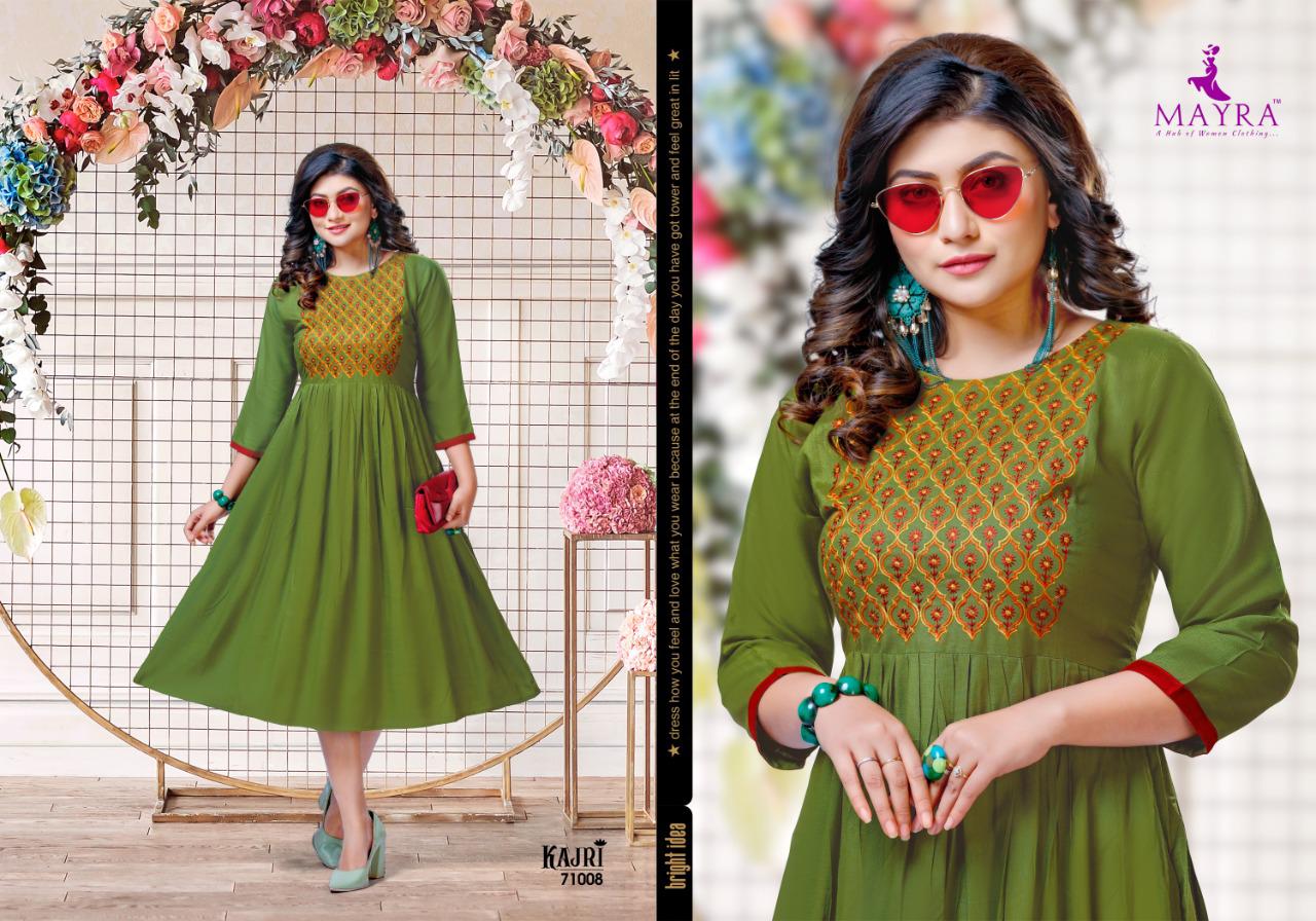 Mayra Kajri Latest Fancy Casual Wear Rayon Embroidery Work Anarkali Kurtis Collection
