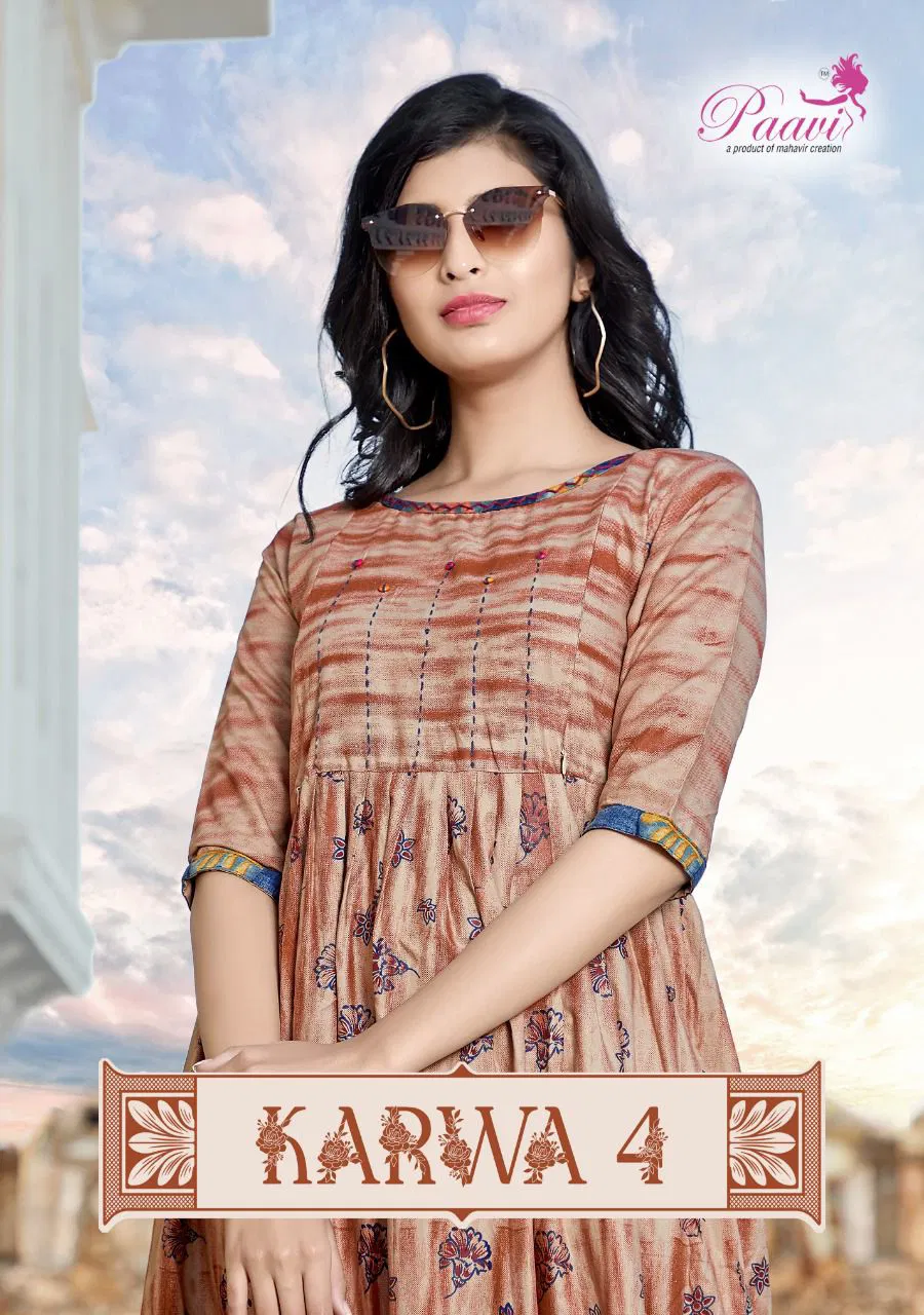 Paavi Kaarwan 4 Ethnic Wear Rayon Printed Anarkali Long Kurti Collection
