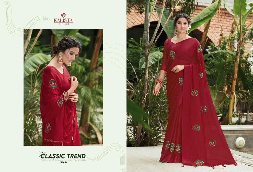 Kalista Kashmiraa Exclusive Festive Wear Designer Chinon Pata Fancy Saree Collection
