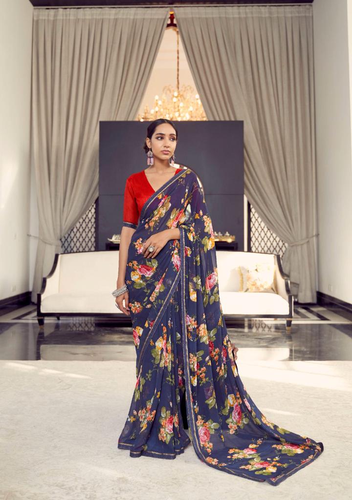Kashvi Arth Silk Latest fancy regular Casual Wear Printed Georgette With Border Saree Collection
