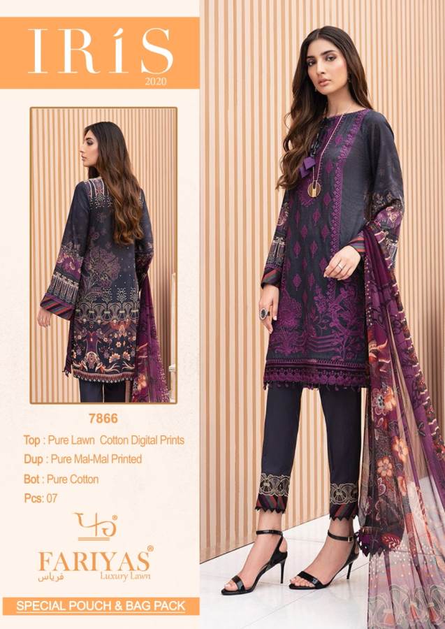 Fariyas Iris 2020 Latest Designer Pure Lawn Cotton Printed Karachi Dress Material Collection 