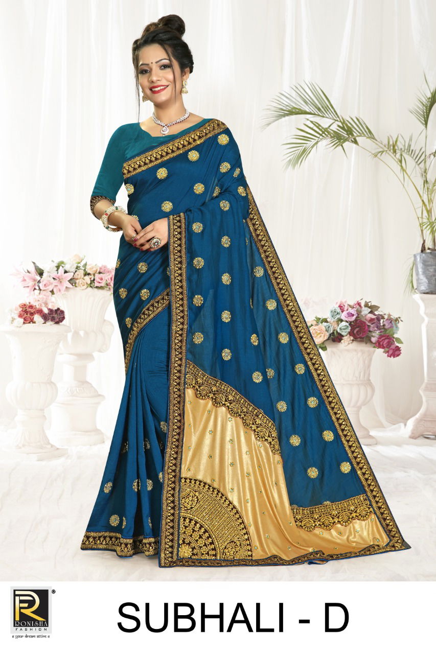 Ronisha Subhali Latest Fancy Festive Wear Silk Embroidery Worked Saree Collection