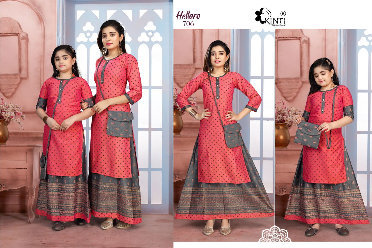 Kinti Hellaro 7 Designer Rayon Printed Kurti With Skirt Collection
