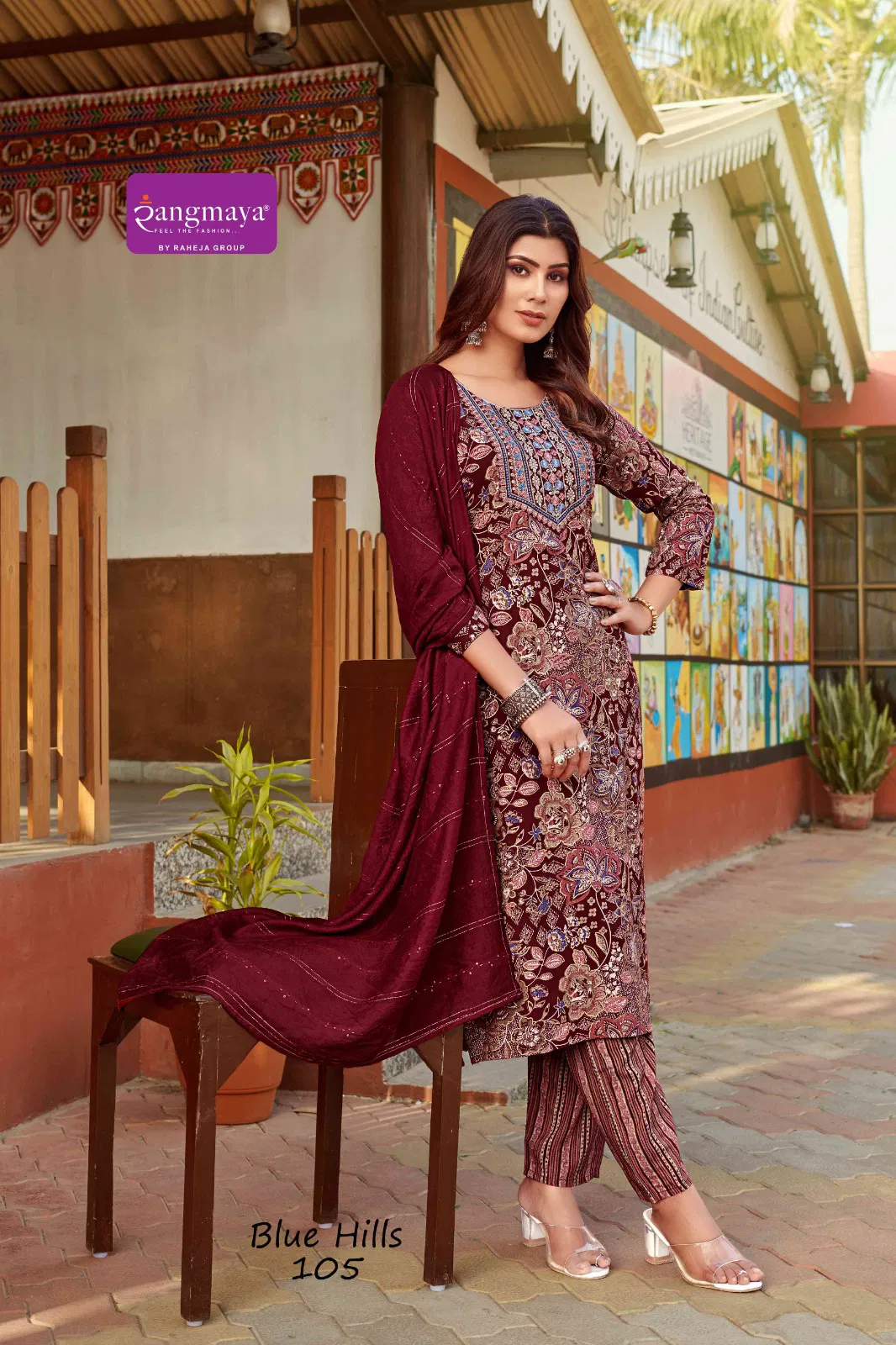 Blue Hills By Rangmaya Rayon Kurti With Bottom Dupatta Suppliers In India