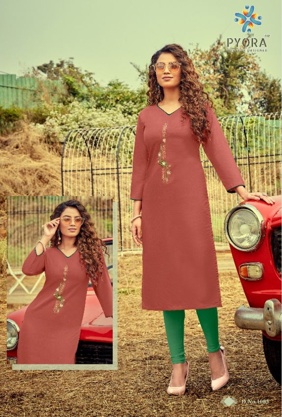 Pyora Mulberry 1 Latest Collection Fancy Ethnic Wear Slub cotton Designer Embroidery Work Butta Kurtis
