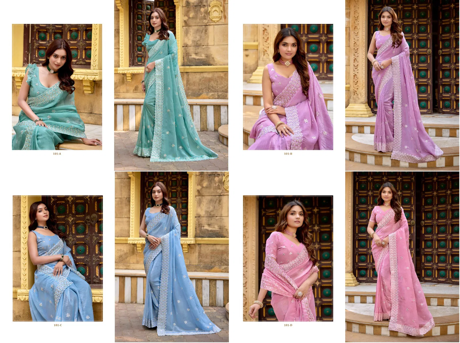 Df 101 A To 101 D Crunchy Chiffon Designer Party Wear Saree Suppliers In India