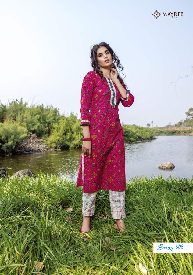 Mayree Breezy Fancy Designer Ethnic Wear Rayon Kurti With Bottom Collection