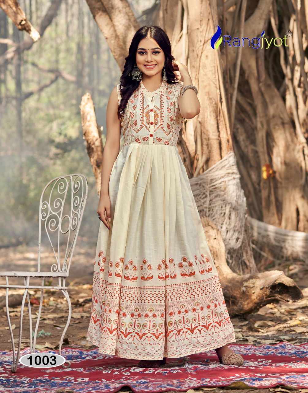 Rangjyot Charvi Classic New Designer Festive Wear Cotton Long Anarkali Kurti Collection