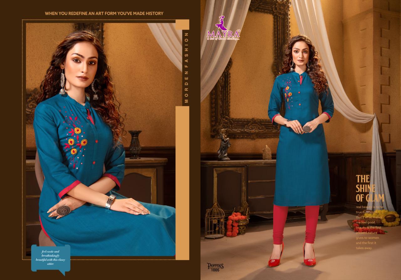 Mayra Poppins Latest Fancy Designer Ethnic Wear Rayon Heavy Kurti Collection
