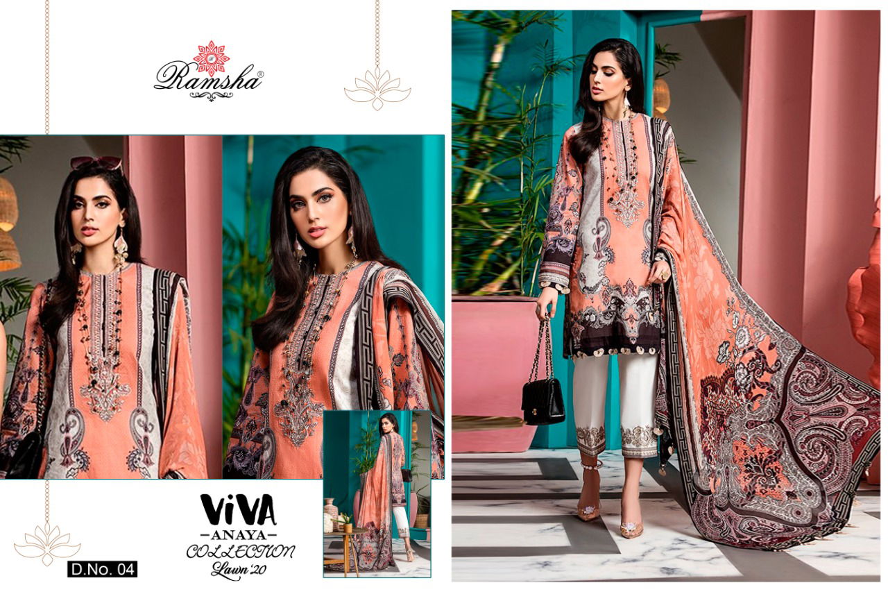 Ramsha Viva Anaya 2020 Latest Digital Print Embroidered Cambric Cotton Pakistani Salwar Suits Collection 