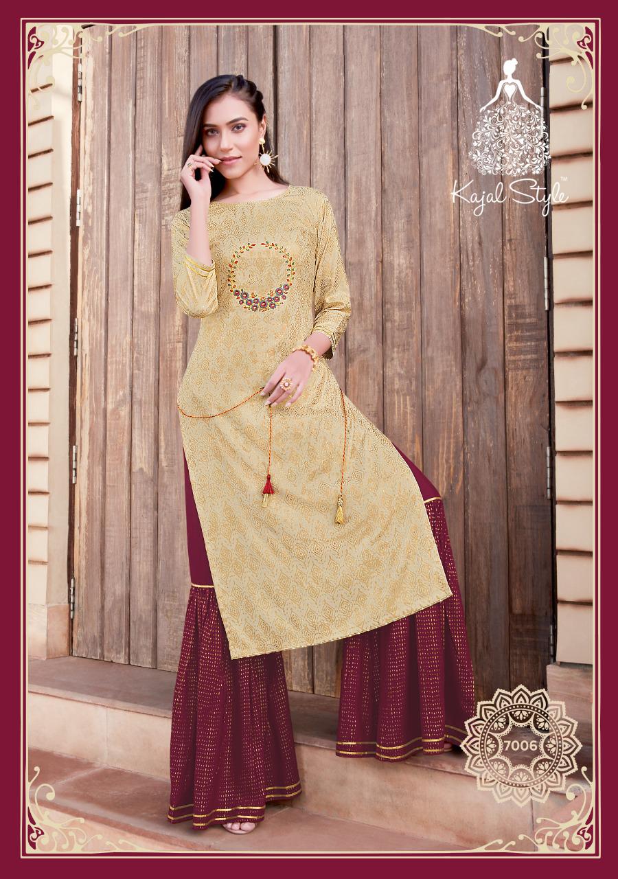 Fashion Label 7 Ethnic Wear Rayon Printed Kurti with Flair Palazzo And Sahara Collection
