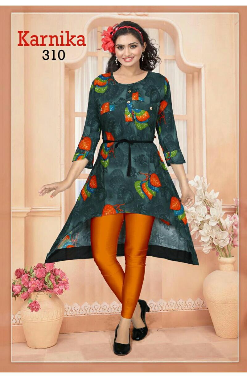 Trendy Karnika 3 Latest Designer Fancy Ethnic Regualr Wear Heavy Pure Rayon Printed Kurtis Collection
