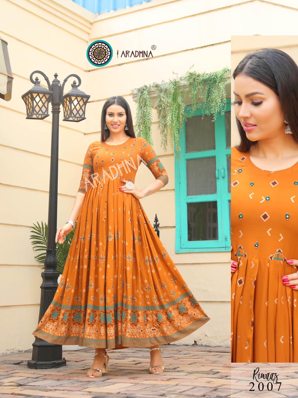 Aradhna Riwaaz 2 Fancy Festive  Wear Anarkali Rayon Printed Long Kurtis Collection