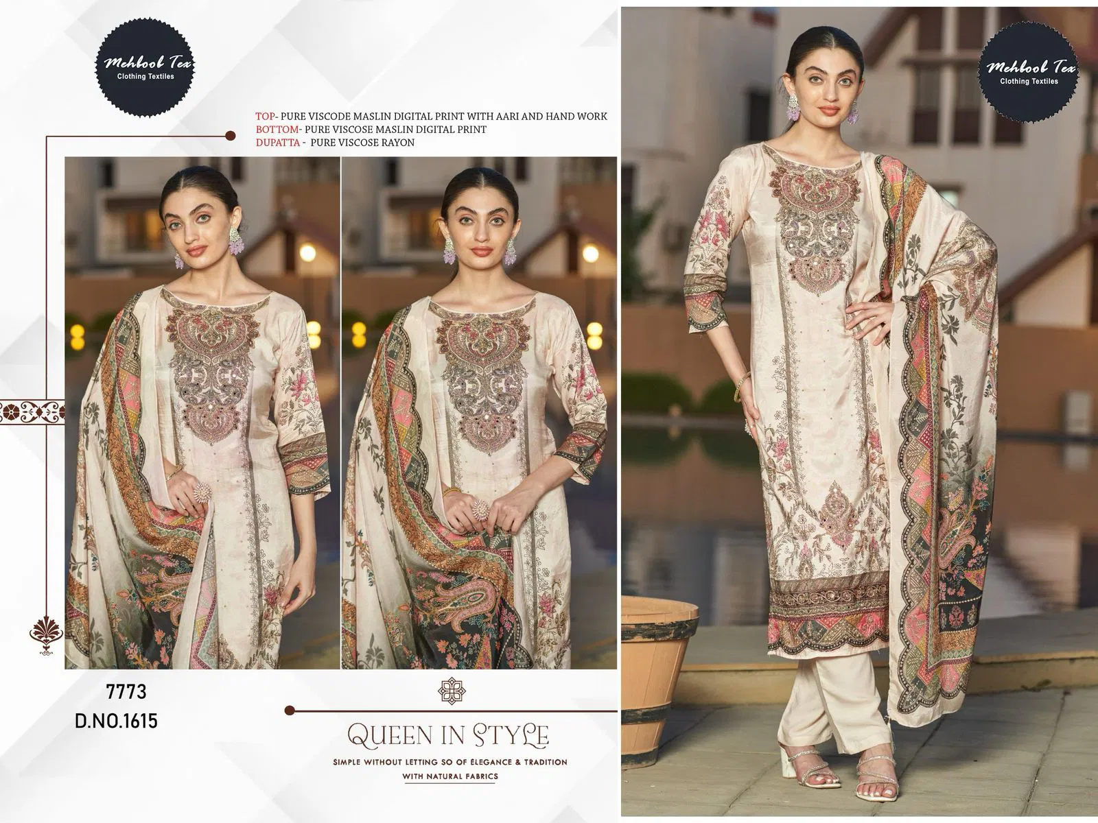 Mehboob Tex 1615 Viscose Maslin Printed Pakistani Salwar Suits Wholesale Market