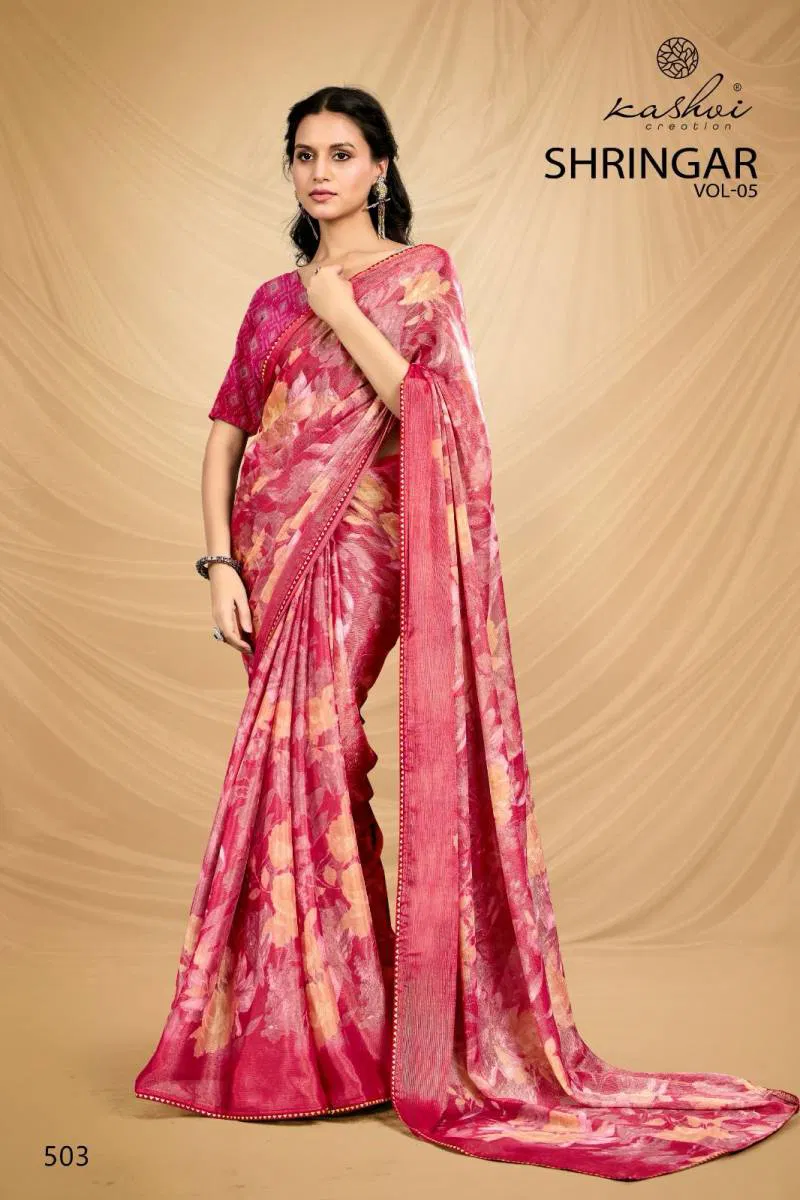 Shringar Vol 5 By Kashvi Brasso With Foil Fancy Saree Wholesale Market In Surat With Price