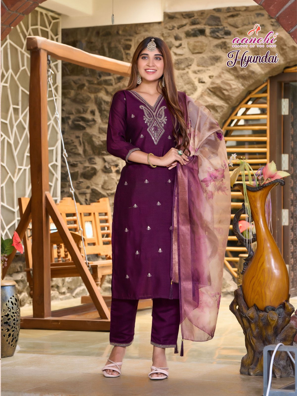Hyundai By Aanchi Vichitra Shimmer Online Kurti With Bottom Dupatta Wholesale