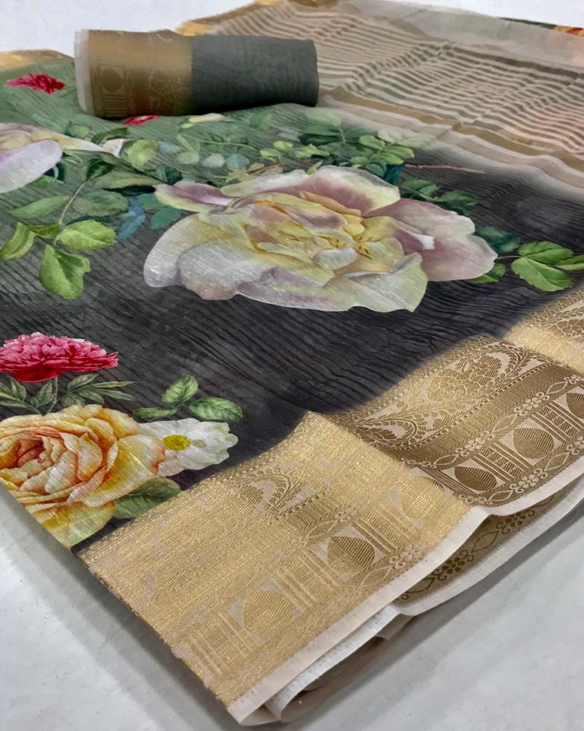 Rajyog trisha Silk Latest Fancy Designer Festive Wear Designer Cotton Printed Saree Collection
