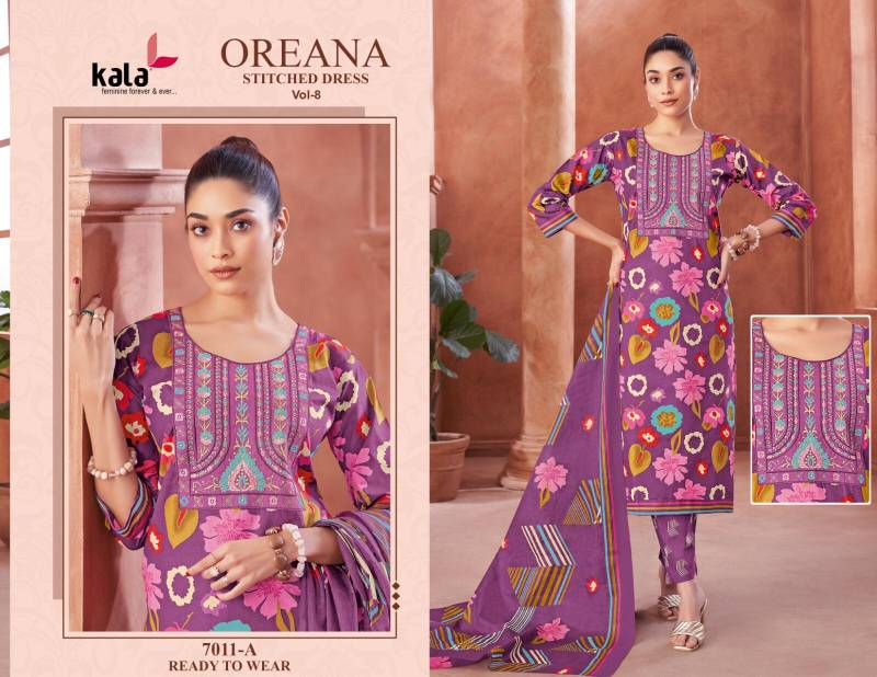Oreana Vol 8 By Kala Printed Cotton Kurti With Bottom Dupatta Suppliers In India