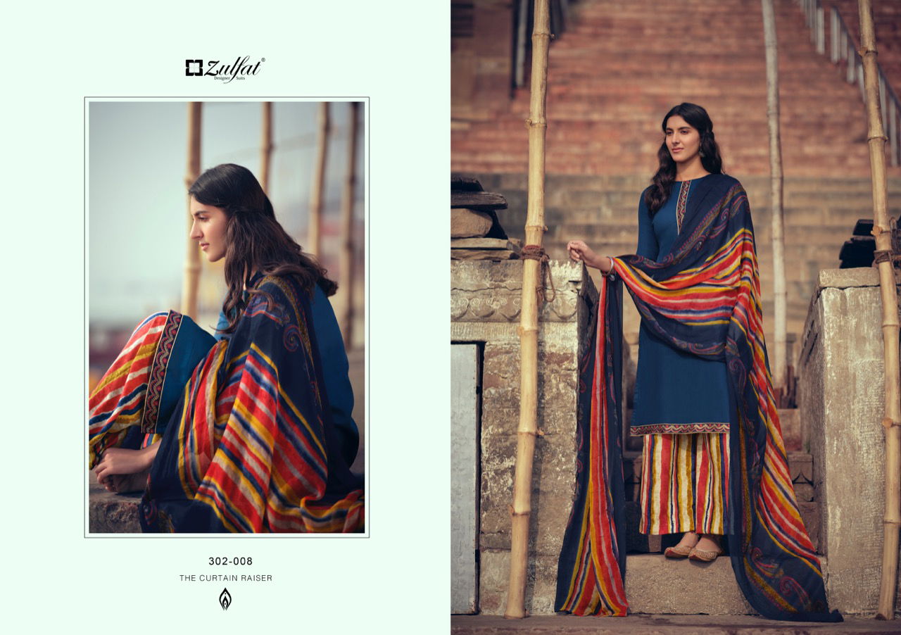 Zulfat Husna E Patiala 3 Casual Wear Elegantly stitched Kashmiri style Tie Lace Cotton Top With Bottom And Four Side less Dupatta Designer Dress Material Collection