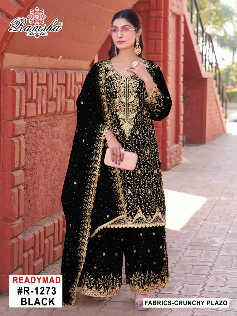 R 1273 Nx By Ramsha Cream And Black Pakistani Readymade Suits Wholesale Online