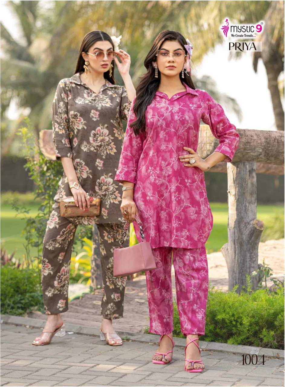 Priya Vol 1 by Mystic 9 Vertican Dobby Printed Co Ord Set Wholesale Online