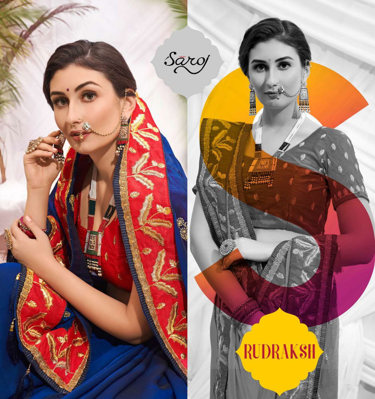 Saroj Rudraksh Heavy Wear Embroidery Worked Designer Dhupain Silk Saree Collection
